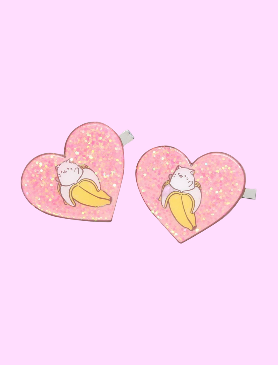 Bananya Glitter Heart Hair Clip Set