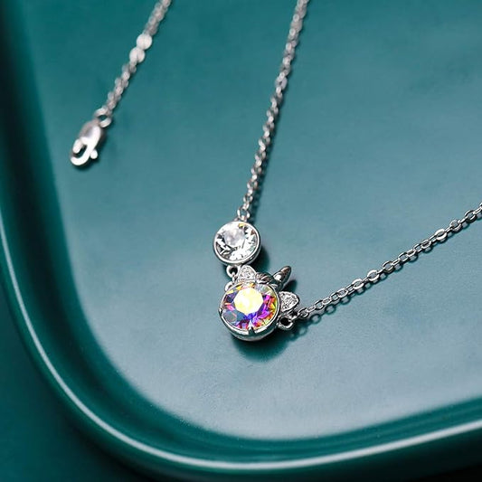 'Aurora Sparkle' Crystal Unicorn Pendant Necklace, Sterling Silver