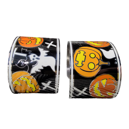 Spooky Cute Halloween Enamel Wide Cuff Bracelet, Stainless Steel