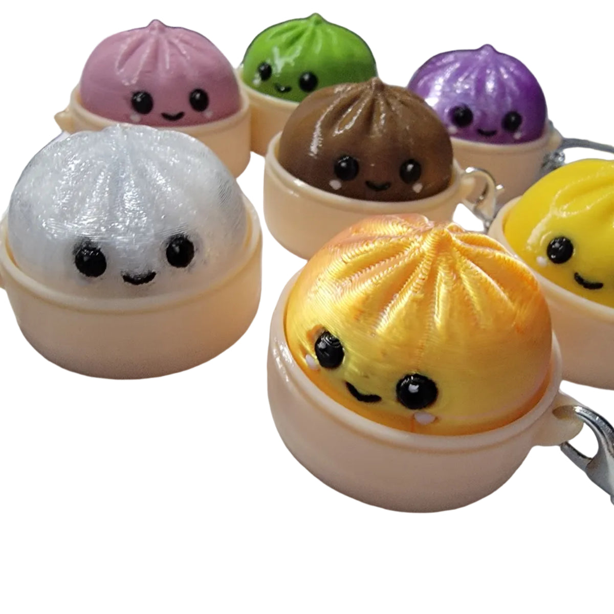 Happy Clicky Fidget Bao Bun Keychain, 3D Printed