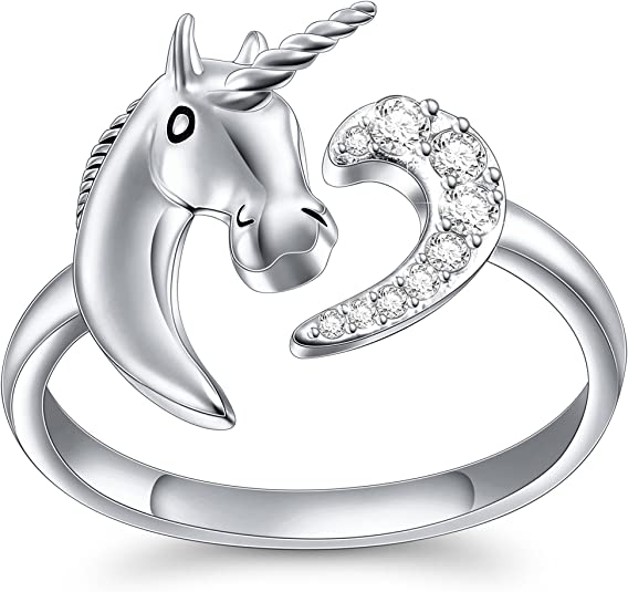 'Magical Unicorn' CZ Heart Adjustable Wrap Ring, Sterling Silver