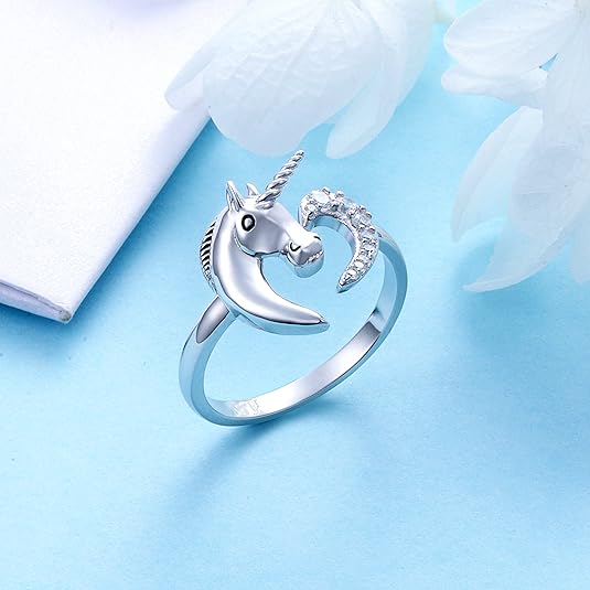 'Magical Unicorn' CZ Heart Adjustable Wrap Ring, Sterling Silver