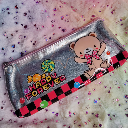 Silver Vinyl Pencil Pouch, Kawaii Style