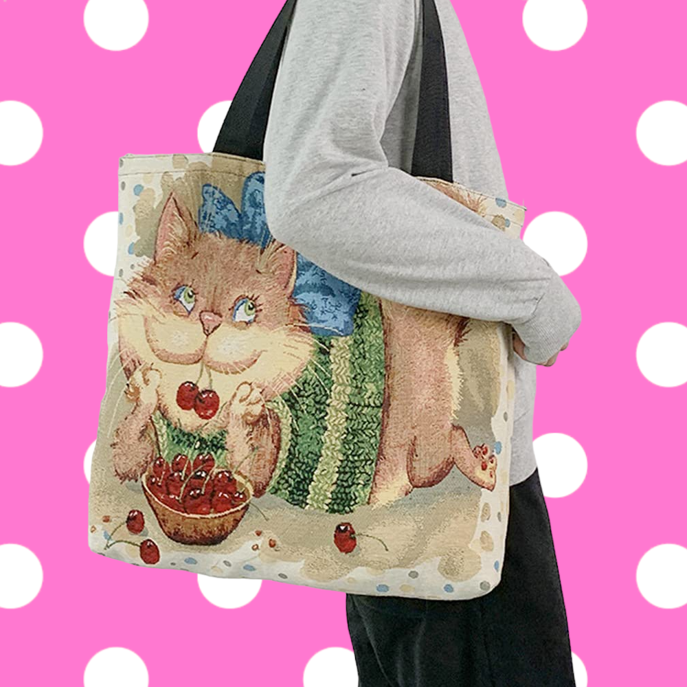 Cottagecore Cat Tapestry Tote Bag