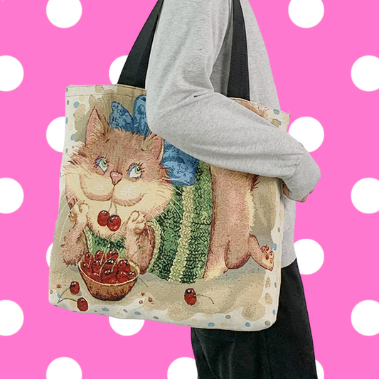Cottagecore Cat Tapestry Tote Bag