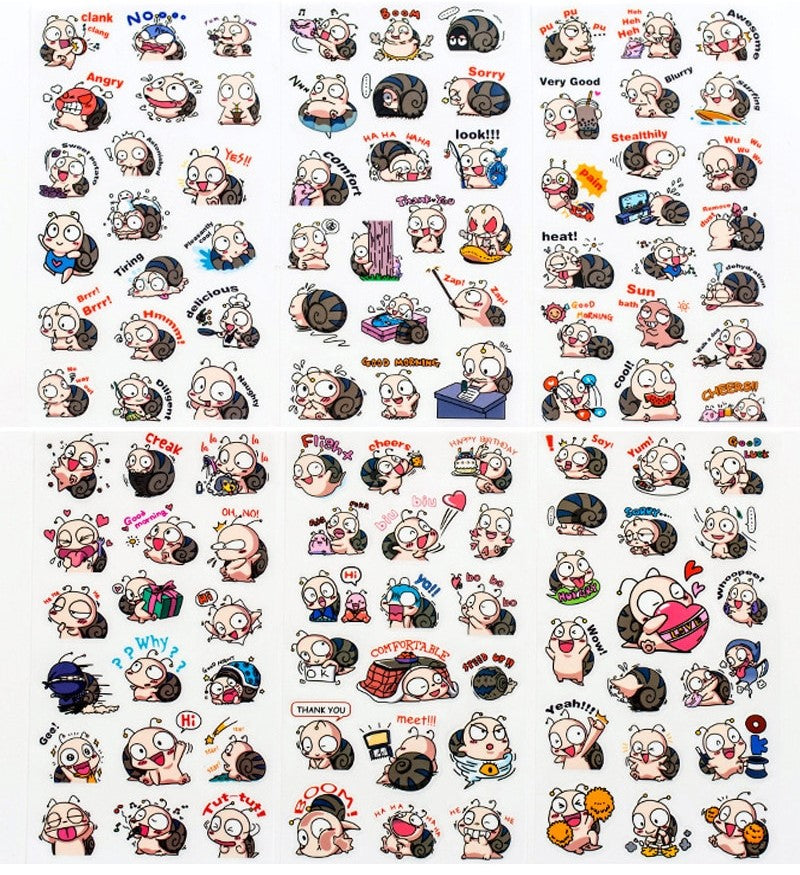 Clear Stickers, 6 pack, Happy Snail