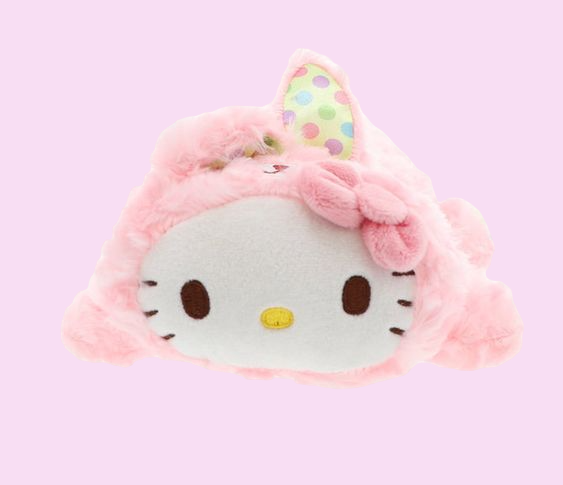 Sanrio Hello Kitty Fluffy Rose Boa Easter Bunny Plush Pencil Case