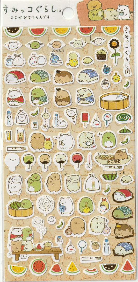 San-x Sumikko Gurashi Sticker Sheet, Gold Foil Paper, Summer Fun Festivities