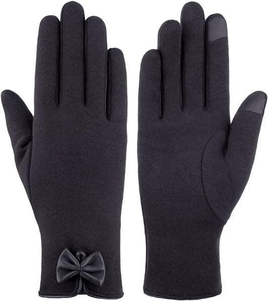 Dainty Ladies' Winter Touchscreen Gloves, Fleece Lined with Bow