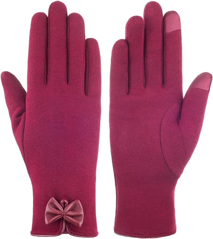 Dainty Ladies' Winter Touchscreen Gloves, Fleece Lined with Bow