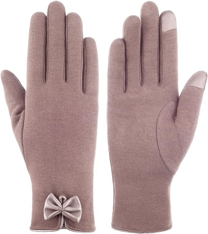 Dainty Ladies' Winter Touchscreen Gloves, Fleece Lined with Bow