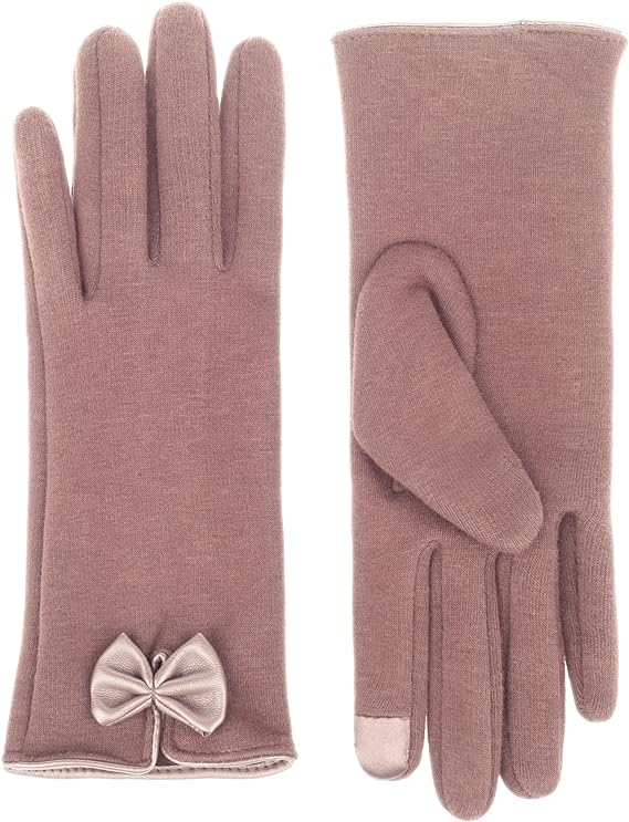Dainty Ladies' Winter Touchscreen Gloves, Fleece Lined with Bow