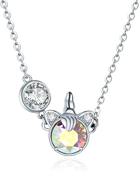 'Aurora Sparkle' Crystal Unicorn Pendant Necklace, Sterling Silver