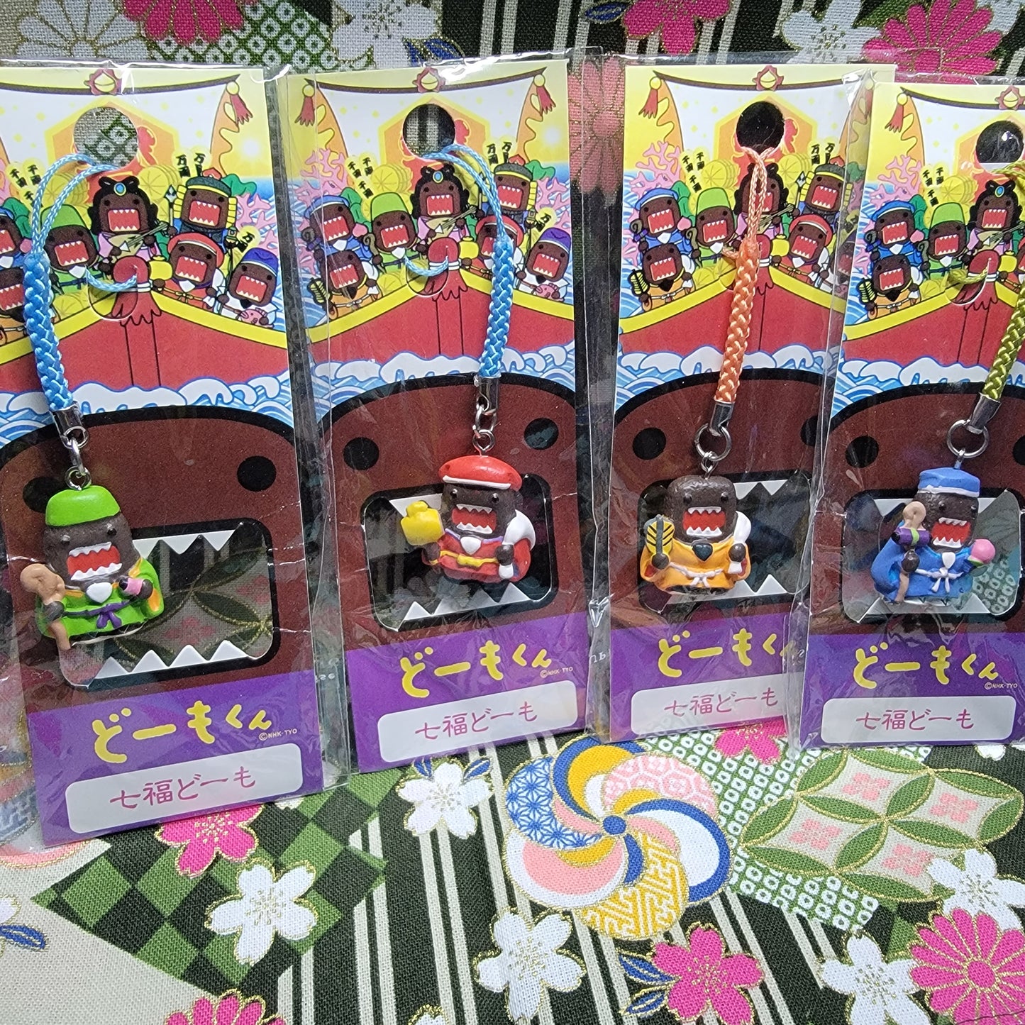 Domo-Kun Seven Lucky Gods, Netsuke, Phone Charms, Vintage 2008
