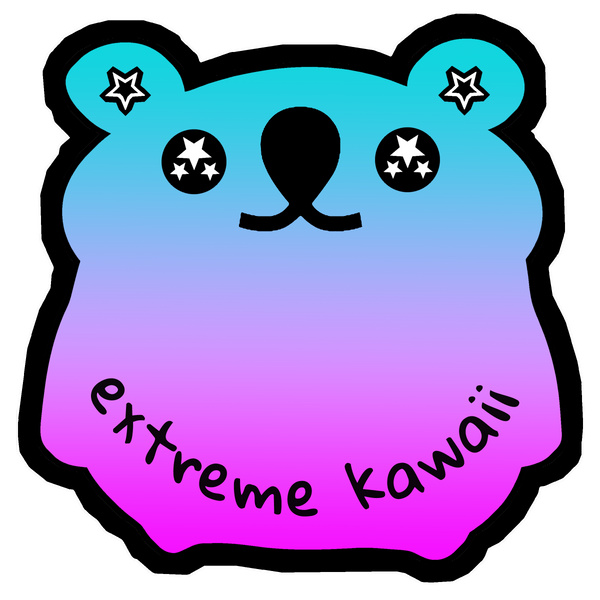 Gradient blue to pink bear-shaped sticker with 'Extreme Kawaii' text on body. This is an updated version that now features starry eyes.
