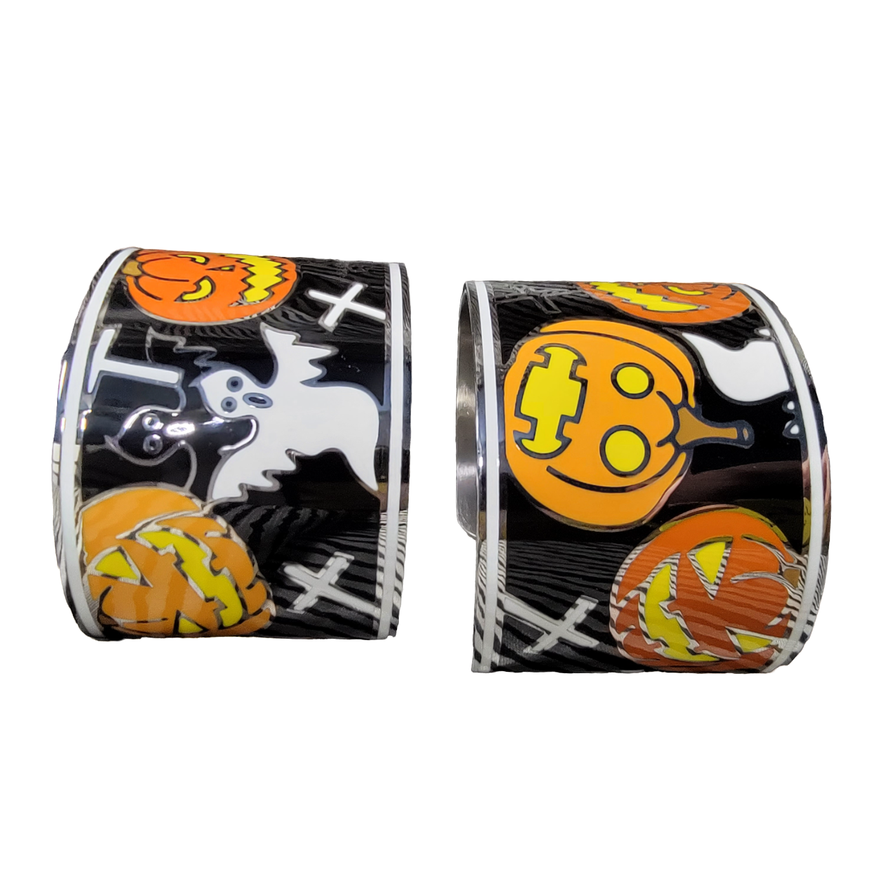 Spooky Cute Halloween Enamel Wide Cuff Bracelet, Stainless Steel