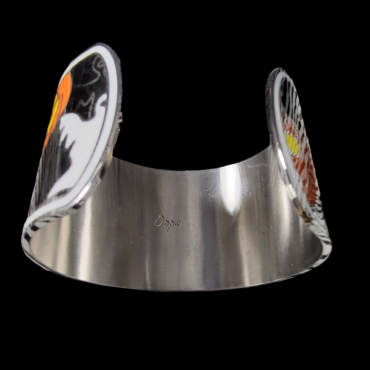 Spooky Cute Halloween Enamel Wide Cuff Bracelet, Stainless Steel