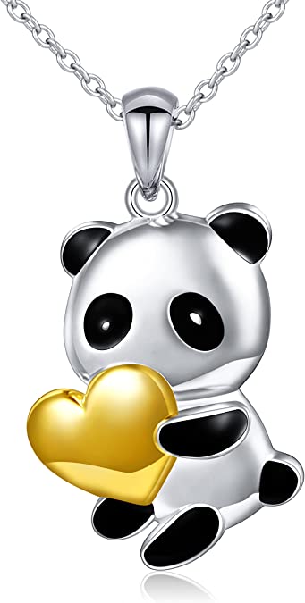 'Panda Heart' Pendant Necklace, Sterling Silver