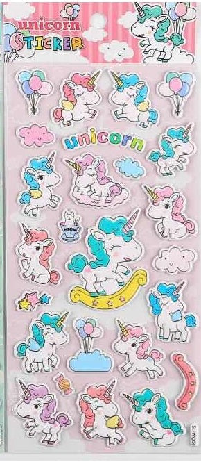 Puffy Pastel Kawaii Unicorn Sticker Sheet