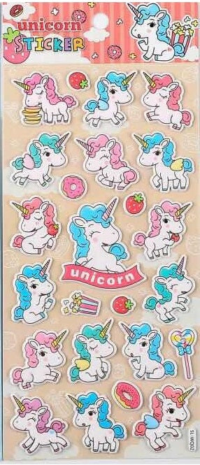 Puffy Pastel Kawaii Unicorn Sticker Sheet