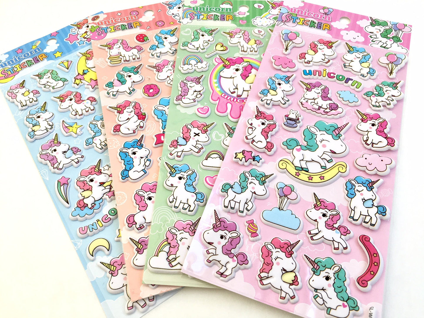 Puffy Pastel Kawaii Unicorn Sticker Sheet