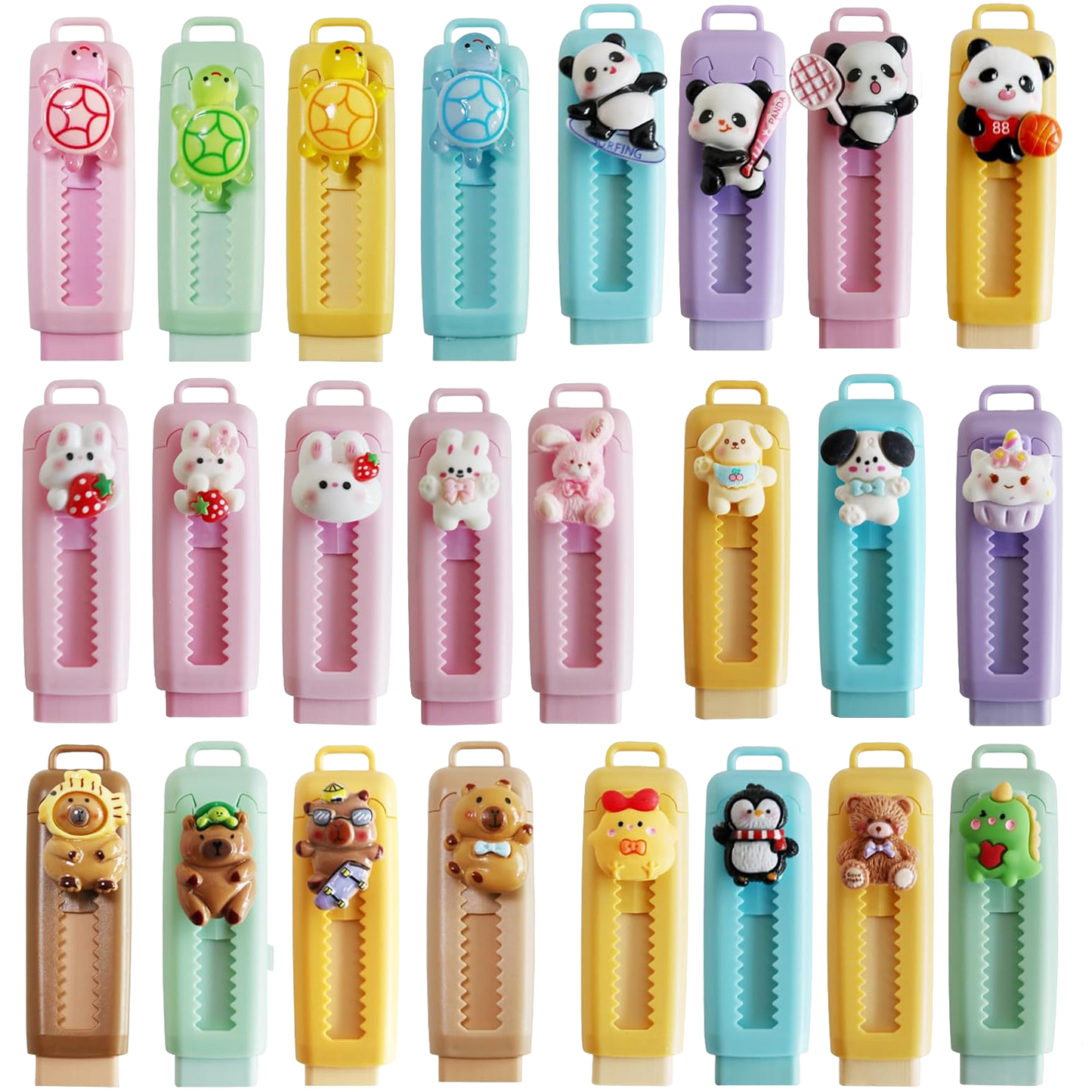 Colorful Retractable Erasers with Kawaii Decoden Charms
