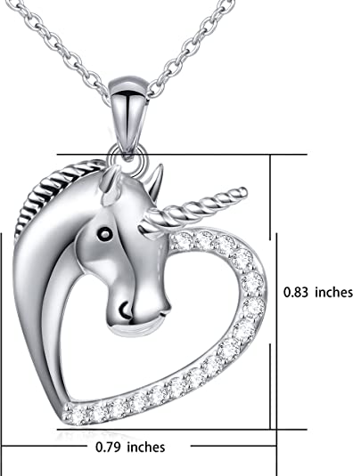 'Magical Unicorn' CZ Heart Pendant Necklace, Sterling Silver