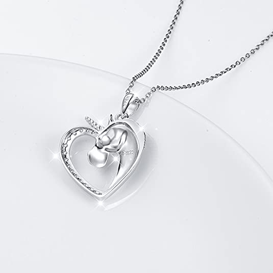 'Magical Unicorn' CZ Heart Pendant Necklace, Sterling Silver