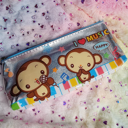 Silver Vinyl Pencil Pouch, Kawaii Style