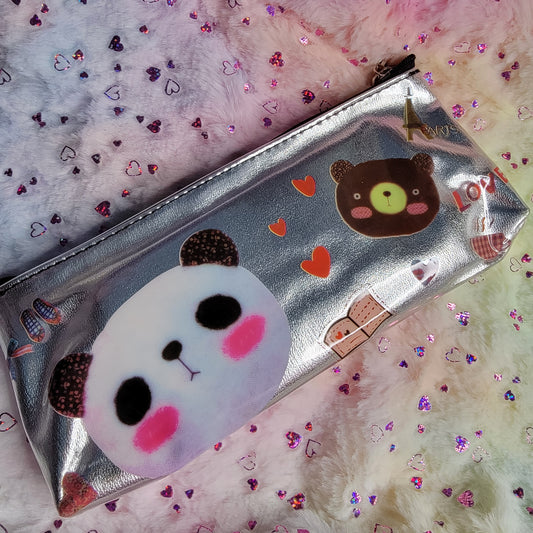 Silver Vinyl Pencil Pouch, Kawaii Style