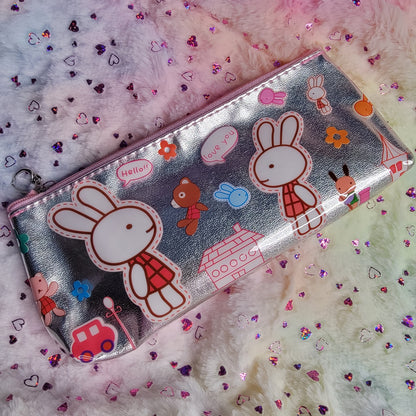 Silver Vinyl Pencil Pouch, Kawaii Style