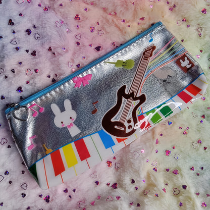 Silver Vinyl Pencil Pouch, Kawaii Style