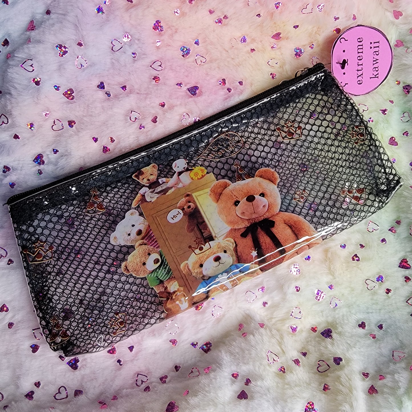 Mesh Vinyl Pencil Pouch, Kawaii Style