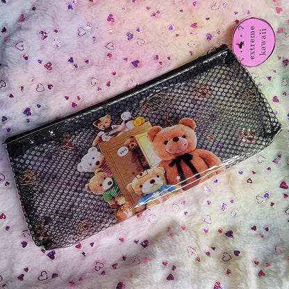 Mesh Vinyl Pencil Pouch, Kawaii Style