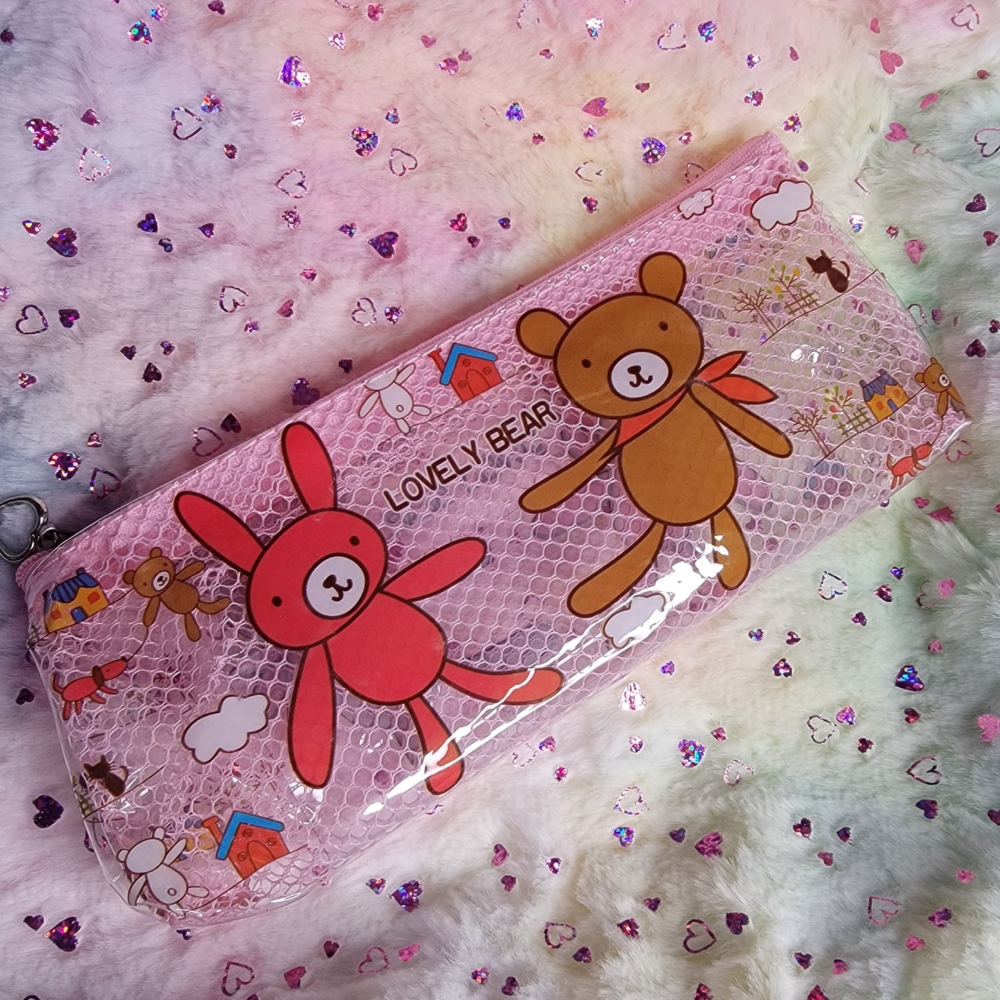 Mesh Vinyl Pencil Pouch, Kawaii Style