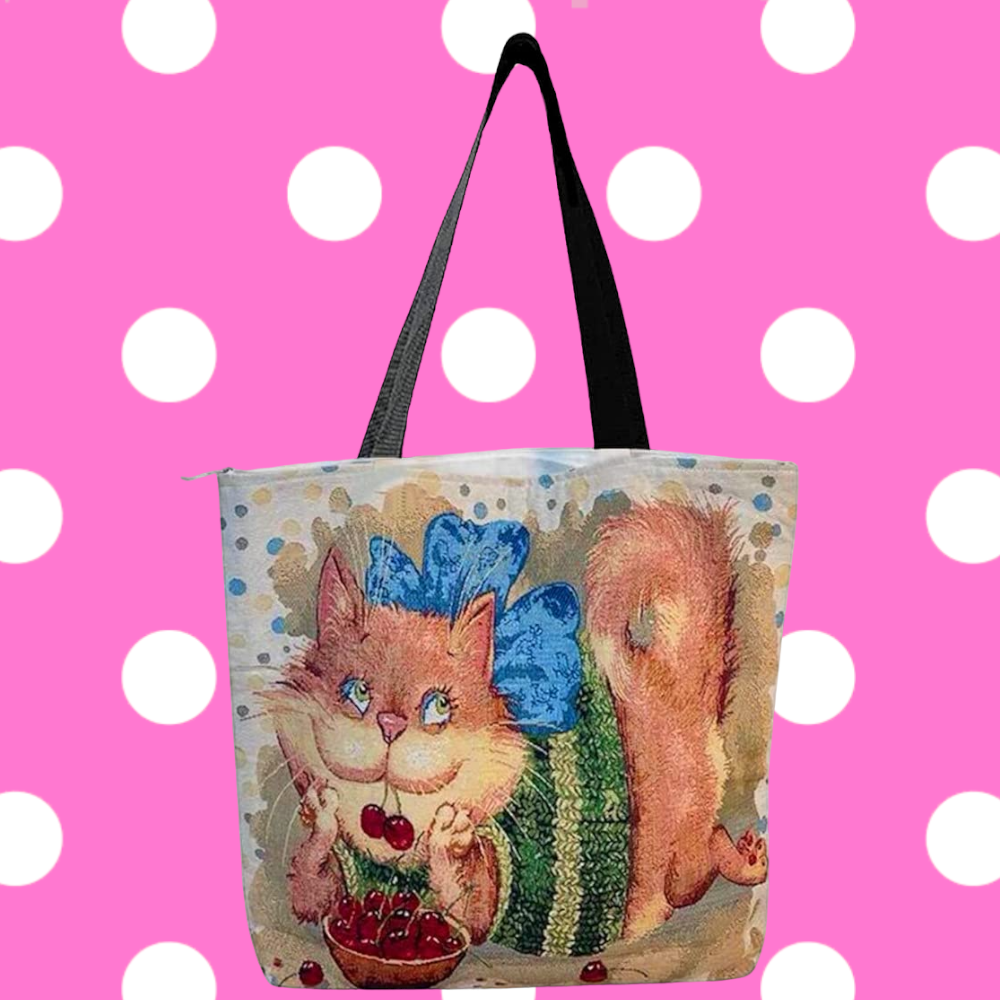 Cottagecore Cat Tapestry Tote Bag