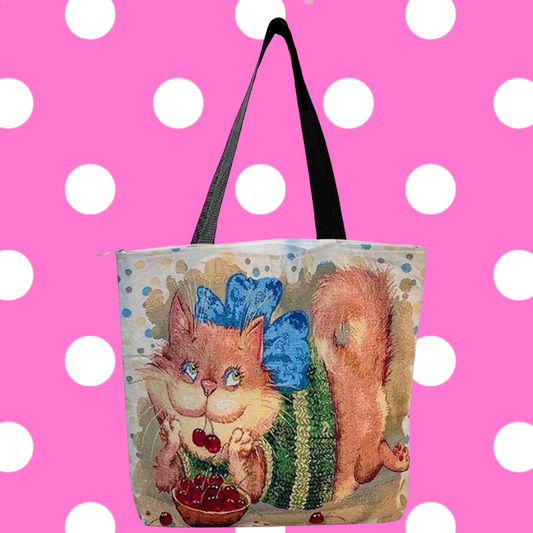 Cottagecore Cat Tapestry Tote Bag