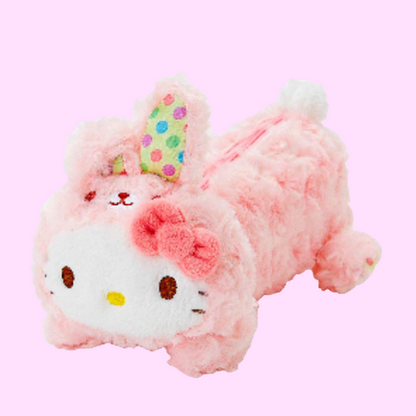 Sanrio Hello Kitty Fluffy Rose Boa Easter Bunny Plush Pencil Case