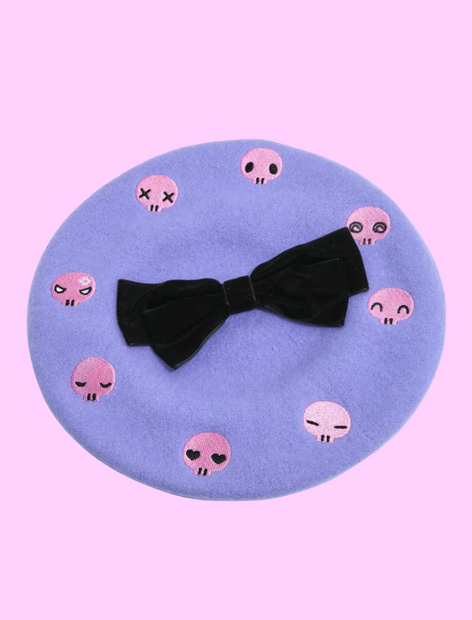 Kuromi Embroidered Skulls Beret
