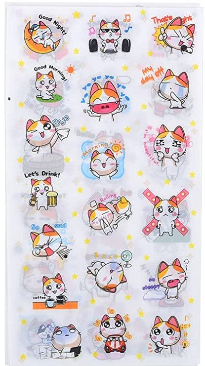 Clear Stickers, 6 pack, Orange Cat