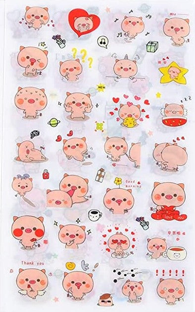 Clear Stickers, 6 pack, Pink Piglet