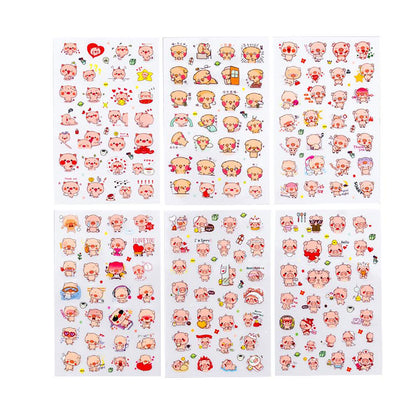 Clear Stickers, 6 pack, Pink Piglet