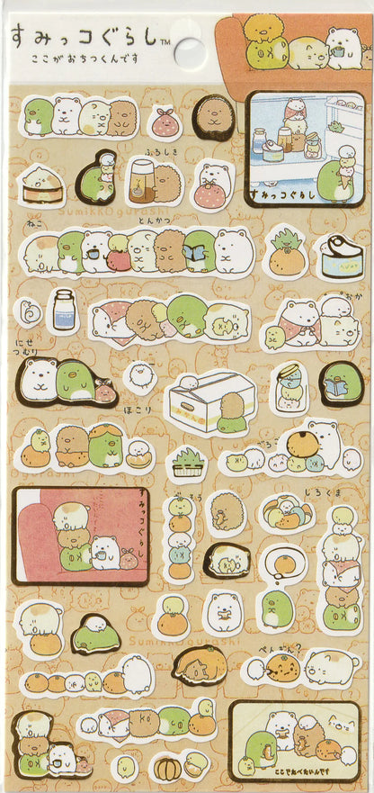 San-x Sumikko Gurashi Sticker Sheet, Gold Foil Paper, Corner Things
