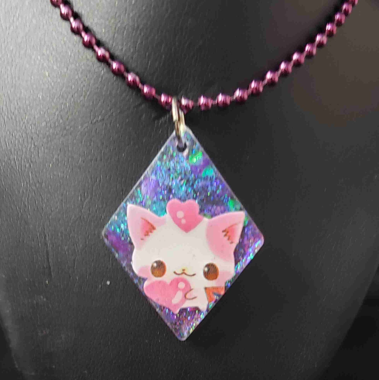 EK Originals, Heart Neko Resin Pendant Necklace